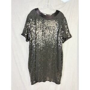 Vintage Sequin‎ Tunic Dress Black Silver Sparkle Beaded Collar M/L Party